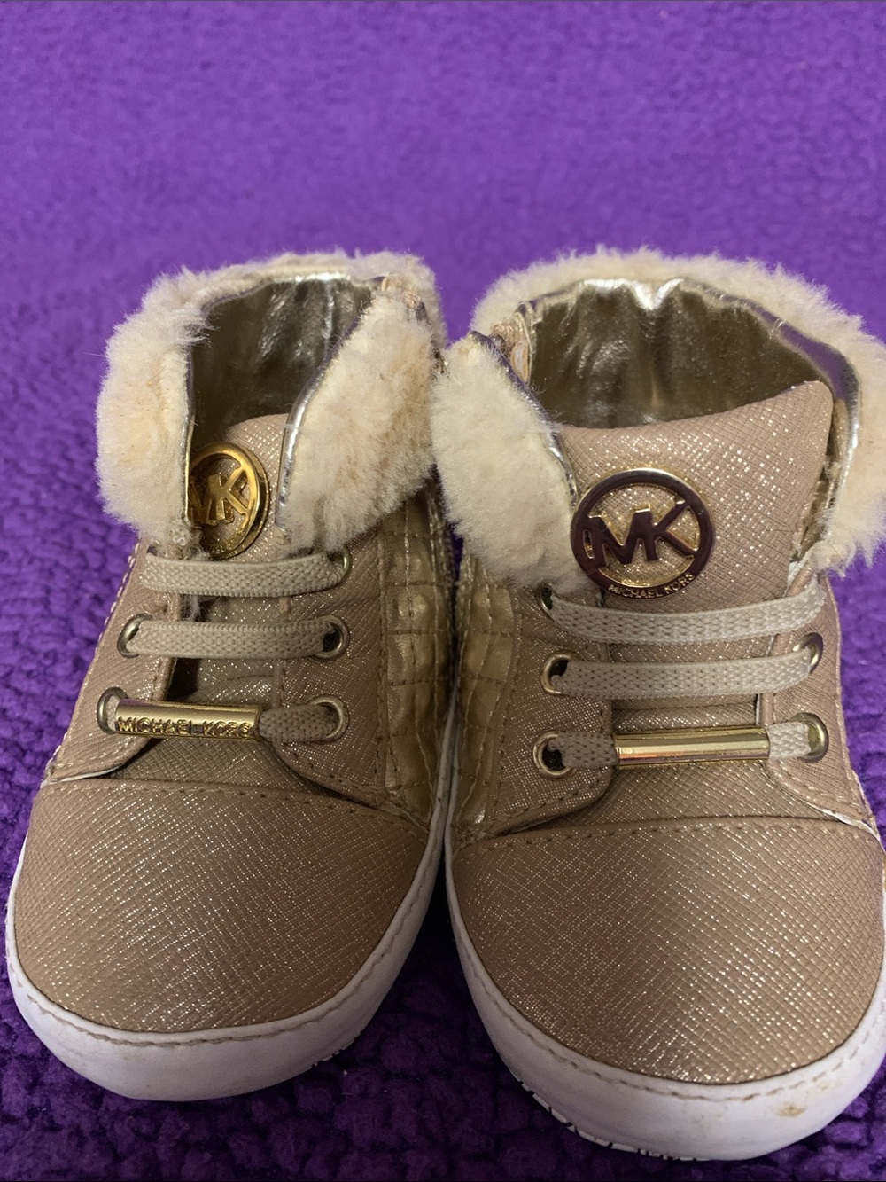 Michael Kors Metallic Gold Faux-Fur Toddler High-Top Sneakers! So cute.